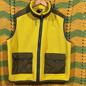 The North Face Yellow Fleece Vest Sherpa Pile Green Pockets Zip - Retro 90s